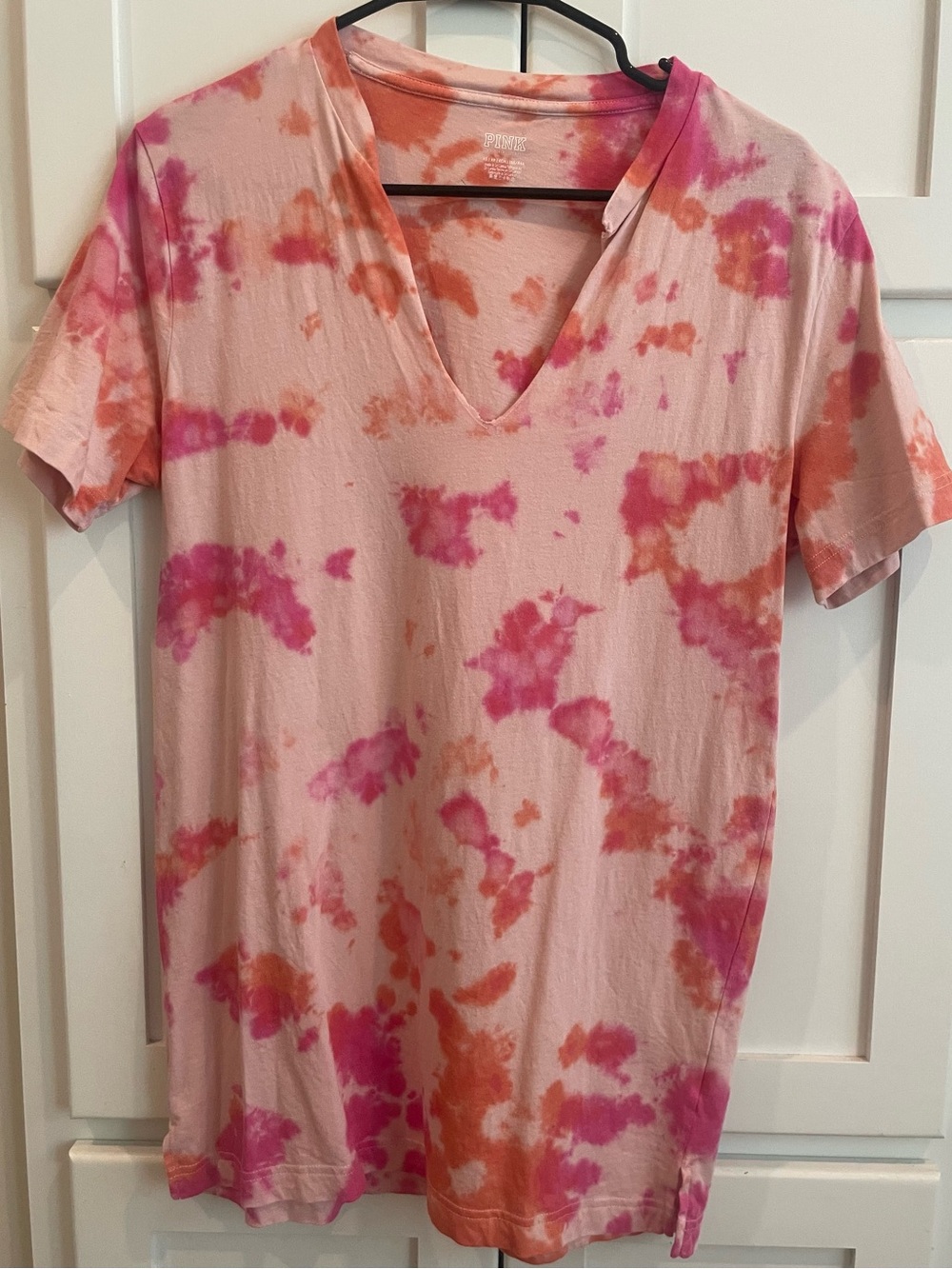 Women's Pink Tie-Dye V-Neck Tee
